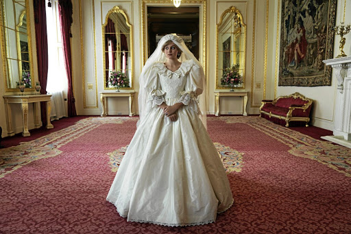 The crew of 'The Crown' gave a collective gasp when Emma Corrin, who plays Princess Diana, appeared in a replica of the royal's wedding gown.