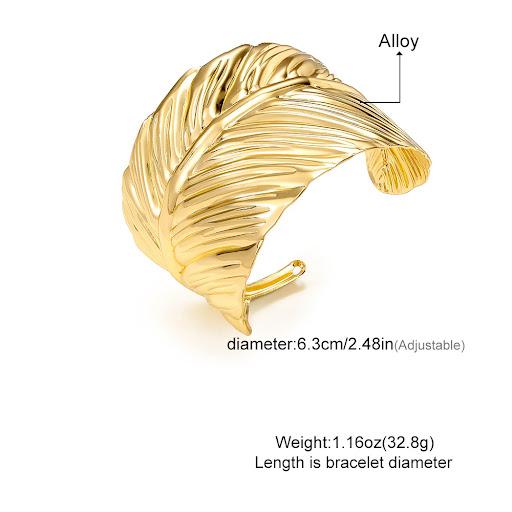 Title 1, Wide Leaf Personalized Opening Bracelet Exagger...