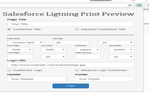 Salesforce Lightning Print Preview