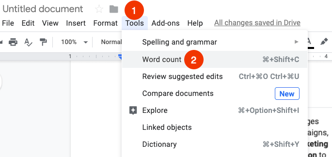 word count tool in google docs