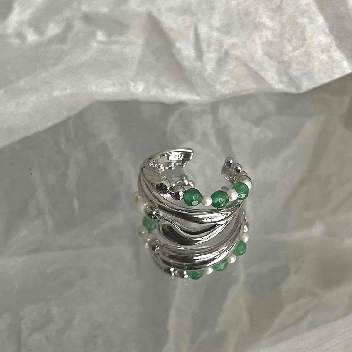 Title 3, Anello Vintage Smeraldo Perla Design di Nicchia...