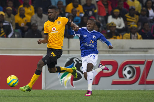 Tefu Mashamaite (L) and Mkhanyiseli Siwahla (R) during the Absa Premiership match between Mpumalanga Black Aces and Kaizer Chiefs from Mbombela Stadium on August 02, 2013 in Nelspruit, South Africa.