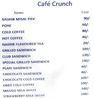 Cafe Crunch menu 