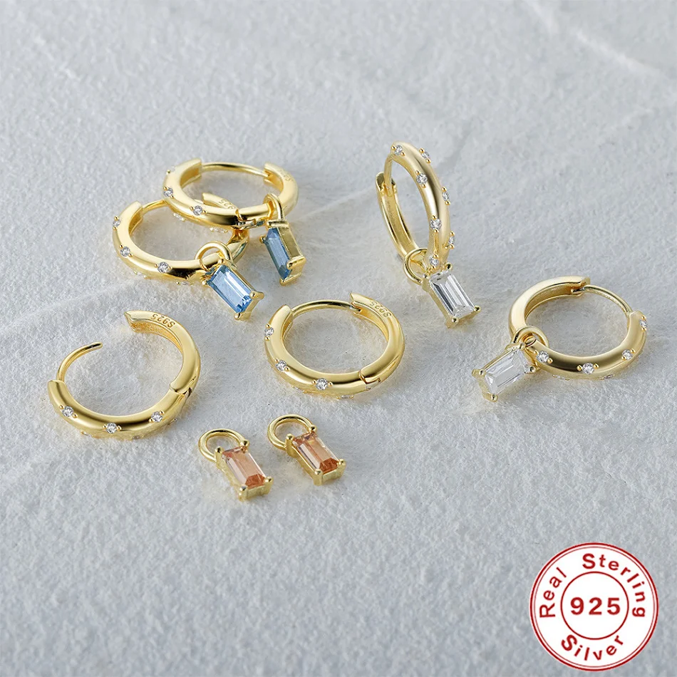 S925 Sterling zilveren vierkante oorbellen met kleurrijke kristallen, een vleugje persoonlijkheid voor een stijlvolle uitstraling.