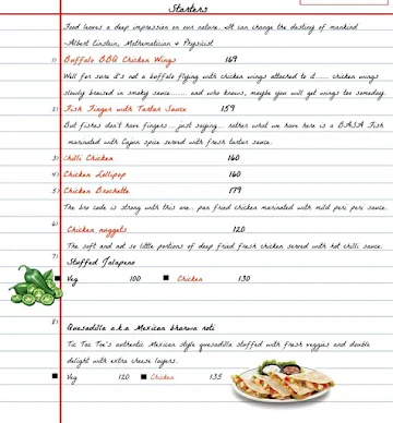 Cafe Tic Tac Toe menu 