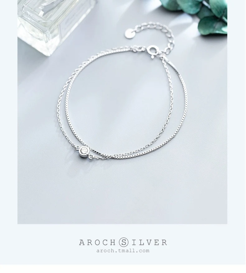 Damen Silberarmband mit einzelnem Diamanten, doppelreihig, modisch und stilvoll, ein wunderschönes Schmuckstück.