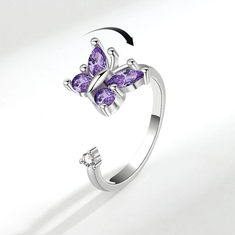 Drehbarer Zirkon-Schmetterlingsring für Damen. Eleganter Ring, der sich dreht und funkelt, ideal als Geschenk für Frauen und Mädchen.