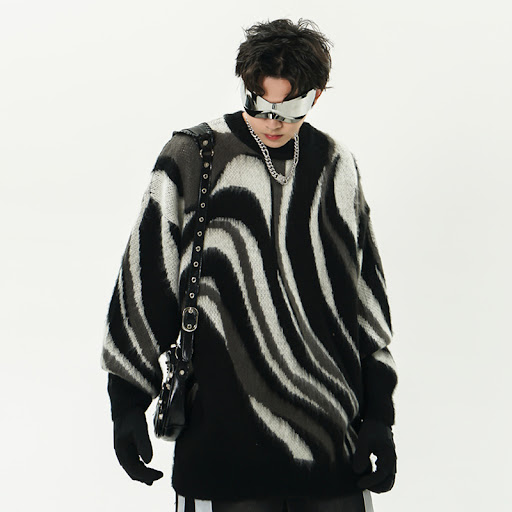 Title 2, Zebra Pattern Hema Wool Round Neck Sweater Men ...