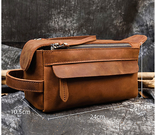 Title 2, Large capacity leather wash bag for women, spac...
