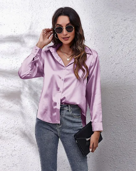 Satin Shirt Silk Top Elegant and Comfortable Long Sleeve ... - 0