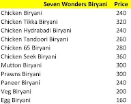 Seven Wonderz Biryani menu 1