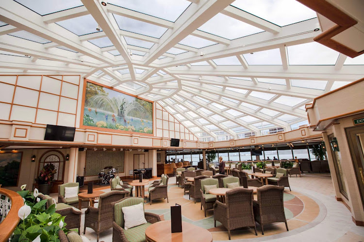 The light-filled Garden Lounge on deck 9 of Cunard's Queen Elizabeth.