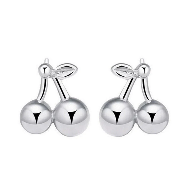 Pendientes de botón Shengli S925 plata coreanos con diamantes de cereza, dulces y frescos, perfectos para un look femenino y elegante diario.