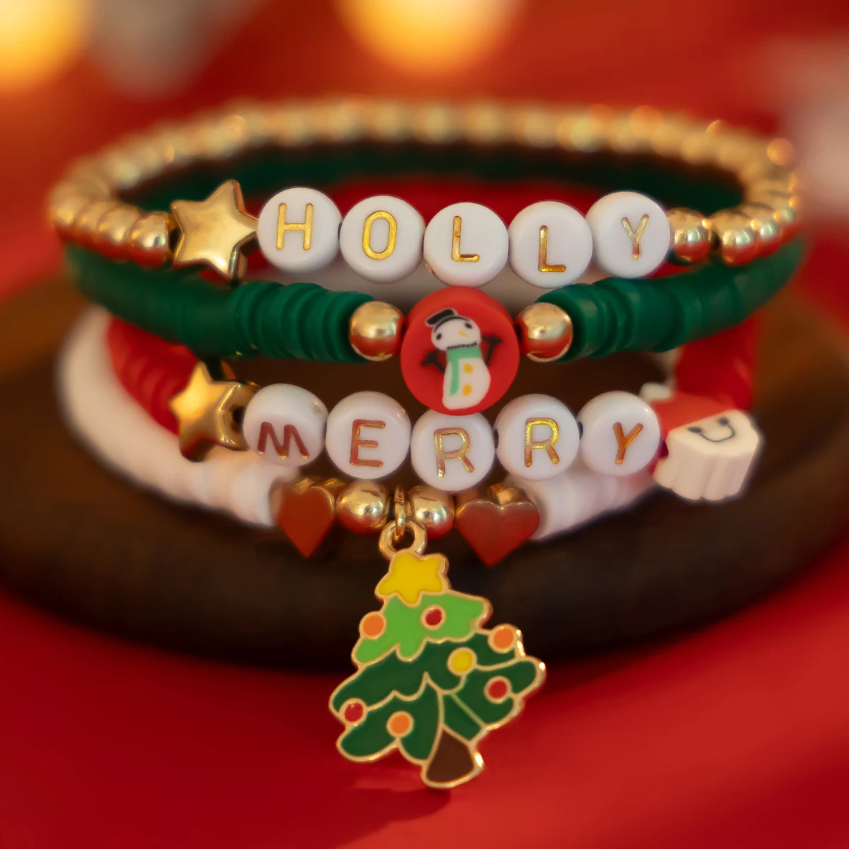 Title 6, Kerstmis polymeerklei armband set, kleurrijk vo...