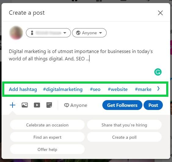 In post hashtags suggestions