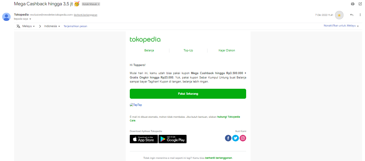 Email Penawaran Tokopedia