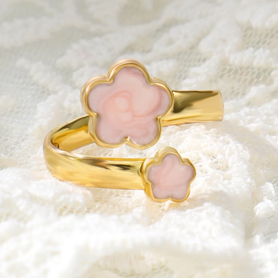 Five Petal Flower Opening Ring and Lucky Clover Adjustable Ring, Symbolic Jewelry, Gifts of Fortune