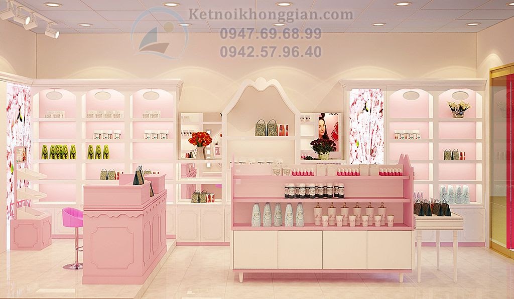 thiết kế shop mỹ phẩm hài hòa, hợp lý