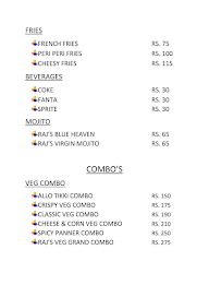 Raj's Burger point menu 5