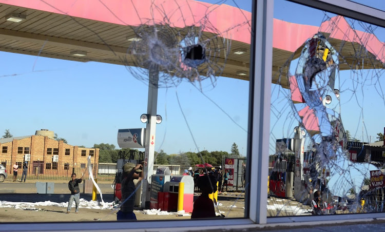 A looted Caltex petrol station in Klerksdorp.