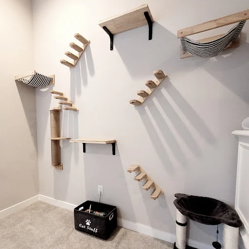 Cat Climbing Shelf Wall Mounted Cat Stairway and Platform Cat Hammock Cat Scratching Post for Kitten Playing and Resting