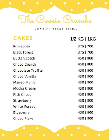 The Cookie Crumbs menu 