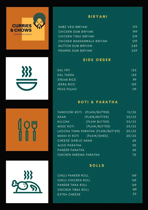 Curries & Chows menu 