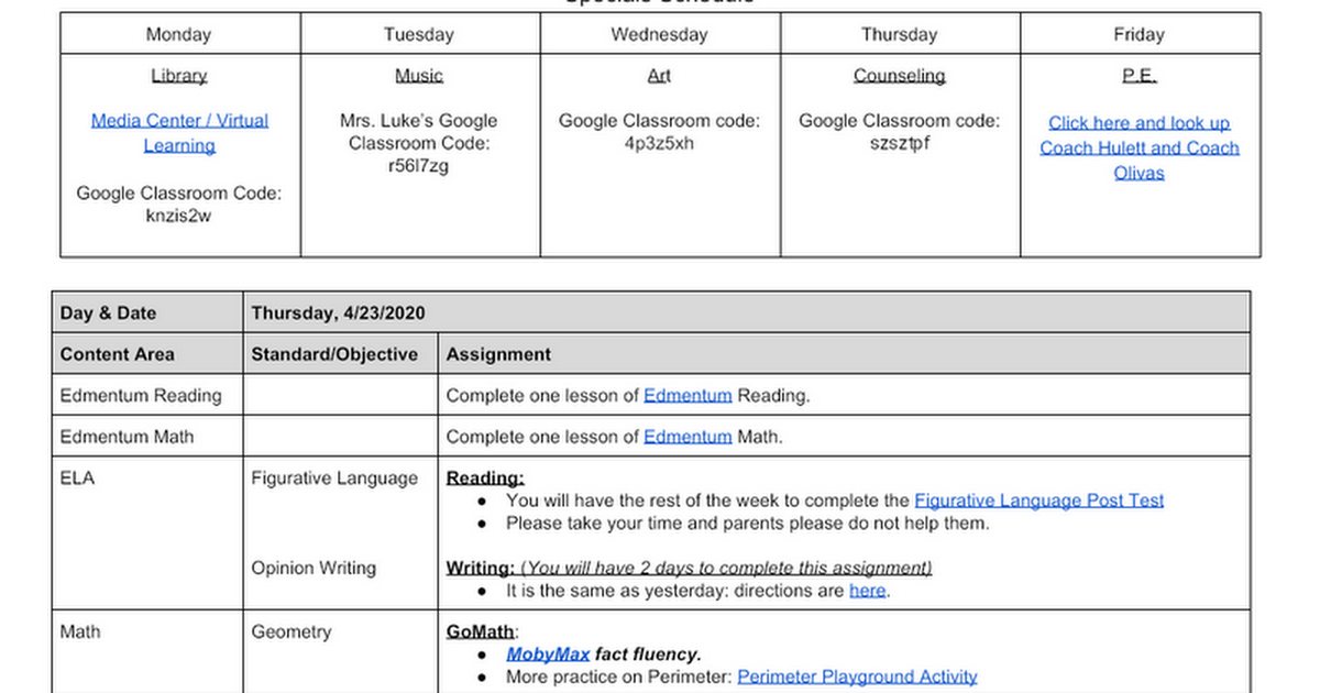 Adams Thursday 4/23 Distance Learning