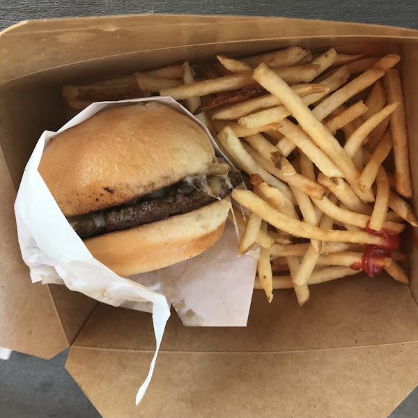 Mon Ami GF burger with mushrooms, onions and gooey cheese. It was divine!