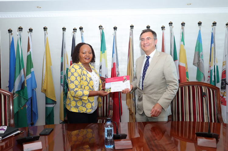 Council of Governors chairperson Anne Waiguru with the Children's Investment Fund Foundation (CIFF) Founder Christopher Hohn,