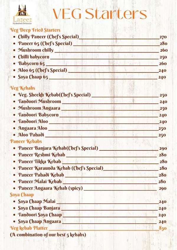 Lazeez By Hyderabadi Delicacies menu 