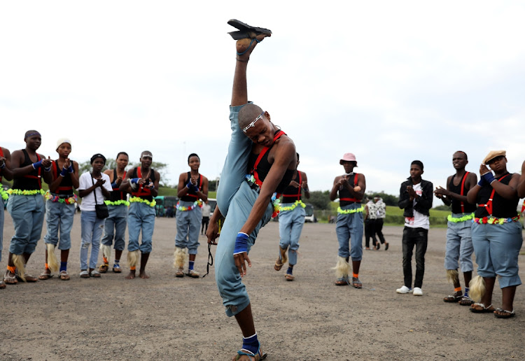 A traditional dance group performs during the second Ingoma kazwelonke at Moses Mabhida People's Park in Durban