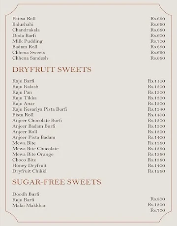 Moti Mahal Sweets menu 