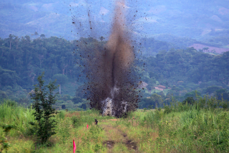 A Guatemalan soldier is seen during a military operation as they destroy a clandestine airstrip used for smuggling drugs during a temporary state of siege in the village of Teleman, Guatemala on September 20 2019