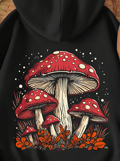 Title 4, Womens Mushroom Fashion Printed Velvet Hoodie