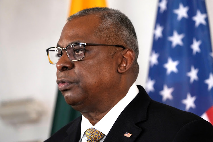 U.S. Defence Secretary Lloyd Austin speaks during a news conference in Vilnius, Lithuania, February 19, 2022.