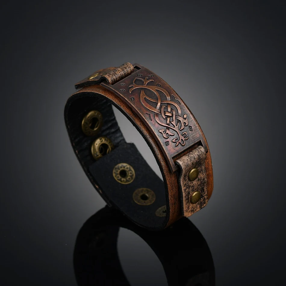 Alloy rundleer armband, populair ornament, mode creatief, retro koeienhuid snap armband. Een stijlvolle, modieuze accessoire voor iedereen.