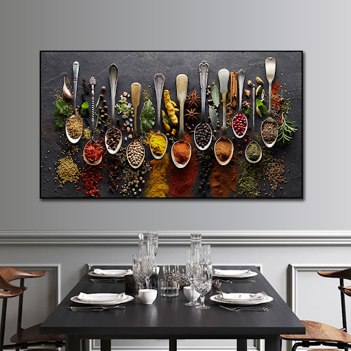 Title 8, Cereal Spice Pepper Spoon Canvas Painting Kitch...