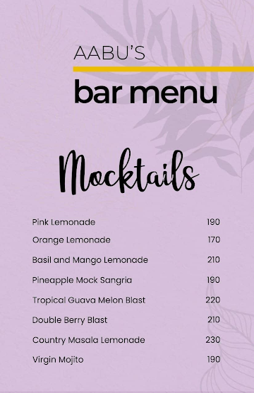 Aabu's Bar & Cafe menu 