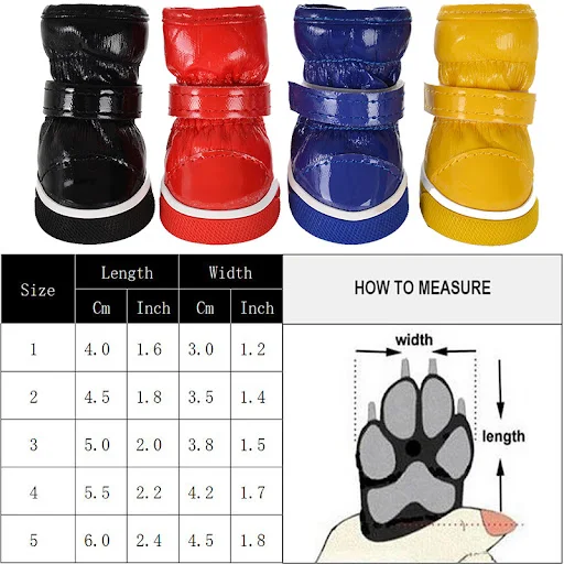 4pcs/set Pet Dog Shoes Winter Warm Dog Snow Boots PU Leather Shoes For Small Dogs Chihuahua Waterproof Anti Slip Puppy P