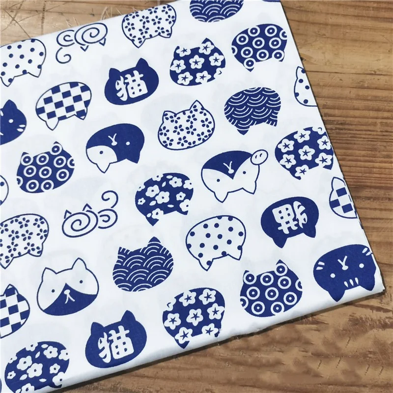 Blaue Unterseite Japanischer Stil Zephile Charm Katze Shiba Inu Baumwoll-Twill Stoff Handgemachte Tasche Bademantel Haustier Stoff.