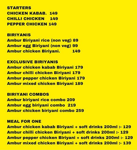 Ambur biriyani house menu 