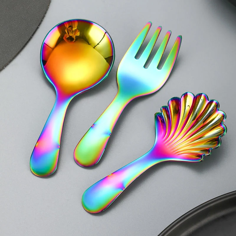 Cuchara Tenedor de Concha Redonda de Acero Inoxidable con Mango Corto Ideal para Servir y Comer con Comodidad y Durabilidad.