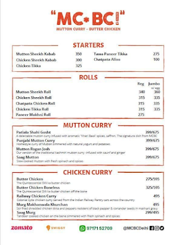 Mutton Curry Butter Chicken menu 