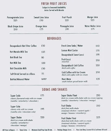 Dasaprakash menu 