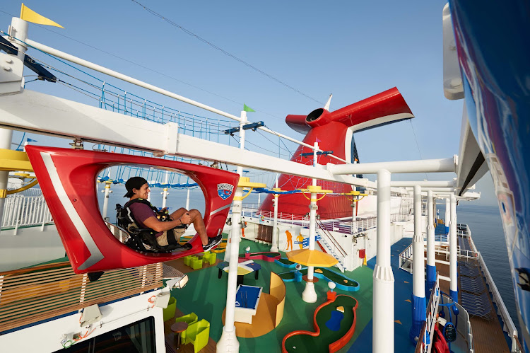 Get some exercise and an aerial view of the goings-on below when you pedal around Carnival Vista on the Skyride.