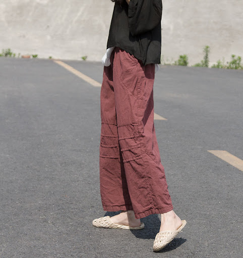Title 7, Claret Distressed Horizontal Fold Cropped Wide-...