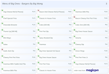 Big Ones - Burgers By Big Wong menu 