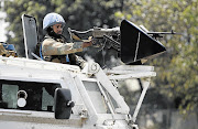 A South African soldier serving with a UN peacekeeping force in Goma in the Democratic Republic of the Congo.