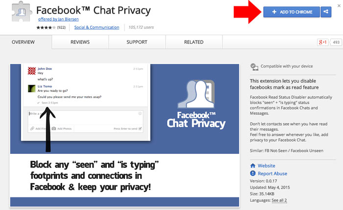 disable facebook seen feature on chat - chrome